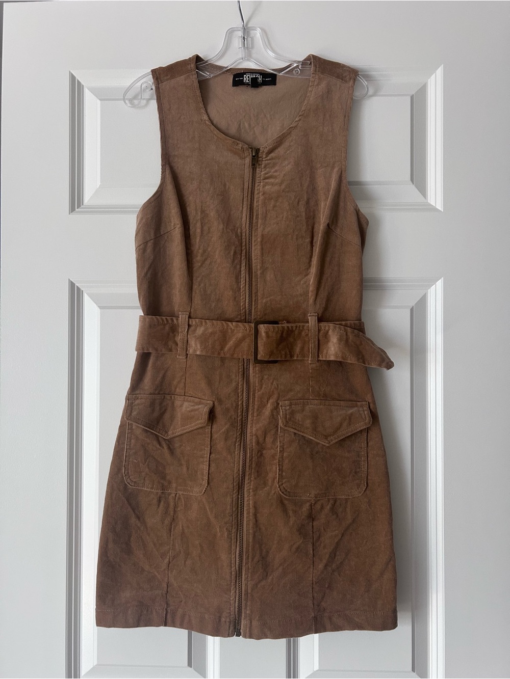 Suede Zip-Front Dress with Belt